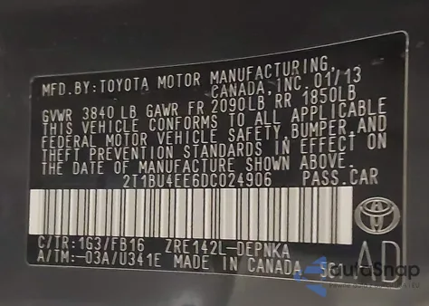 2013 Toyota Corolla Le z USA, uszkodzony, nr VIN 2T1BU4EE6DC024906